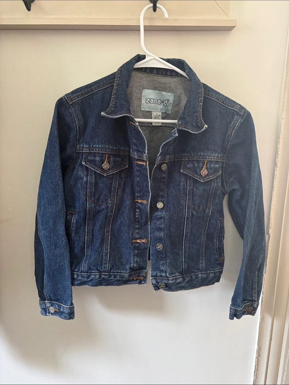 Juniors Dark Blue Denim Jacket with Custom Hand Embroidered Dandelions